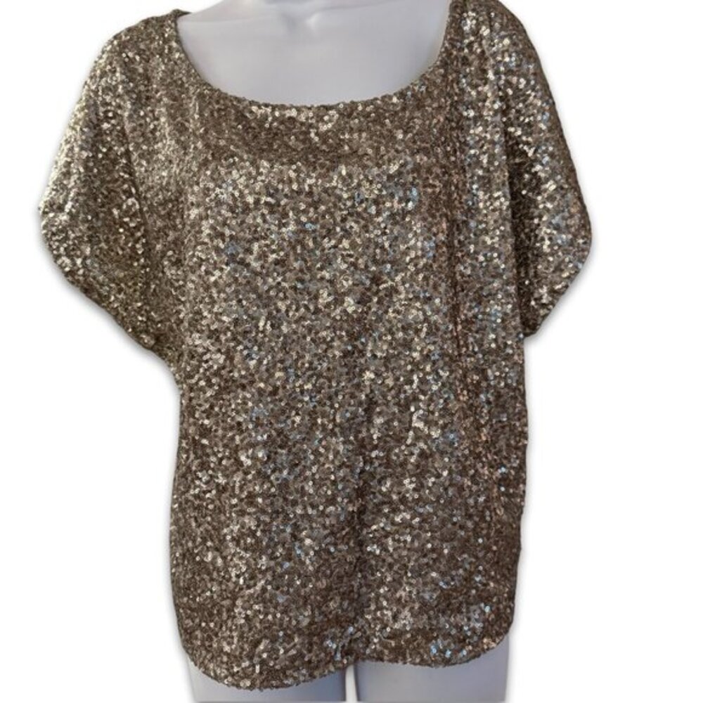 Sequin Embellished Gunmetal Gray Dolman Sleeve Party Crop Top - Size XL